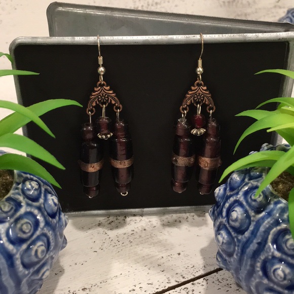 Purple Indian Dangle Earrings - Picture 5 of 7